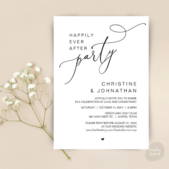 Convites Felicidade Para Sempre Jantar da Festa de Casament (Happily Ever After Wedding Party Romantic Dinner Dancing Invitation Card, PDF, in Black and White)
