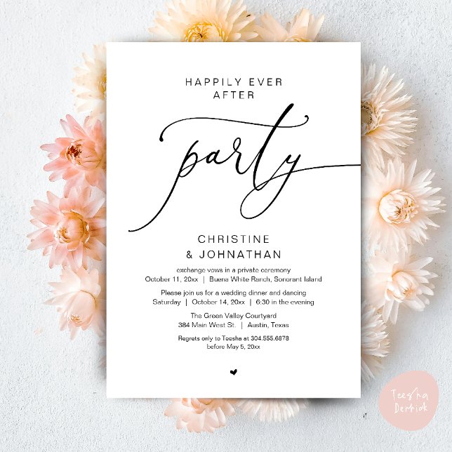 Convites Felicidade Para Sempre Jantar de Casamento Festa d (Happily Ever After Romantic Wedding Dinner Party Dancing Modern Clean Invites Card PDF Black White)