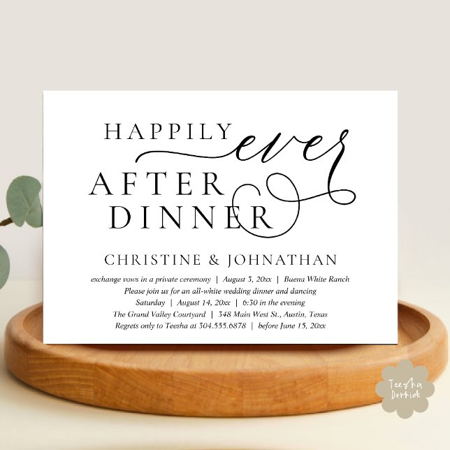 Convites Felicidades Para Sempre Depois do Jantar, Festa de (Happily Ever After Dinner Invitation Card, Modern Wedding Party Romantic PDF in Black White)