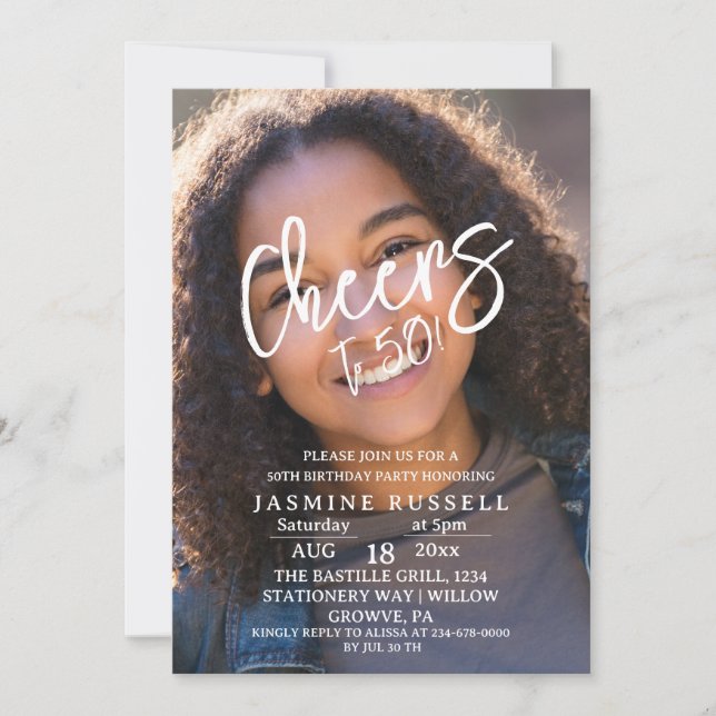 Convites Felicita 50ª Foto Moderna Aniversário Para Ela (Frente)