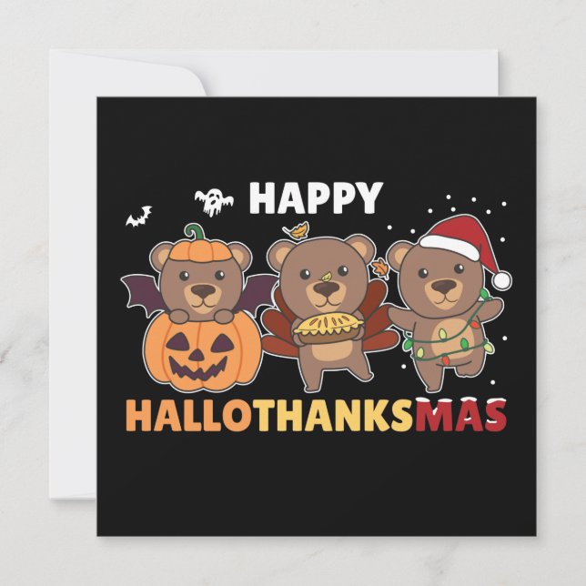 Convites Felicitações do Urso de Natal do Hallothanksma (Frente)