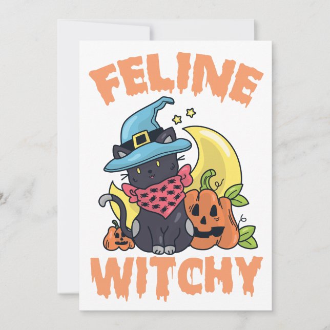 Convites Feline Witchy Funny Spooky Gatinho Gatinho (Frente)