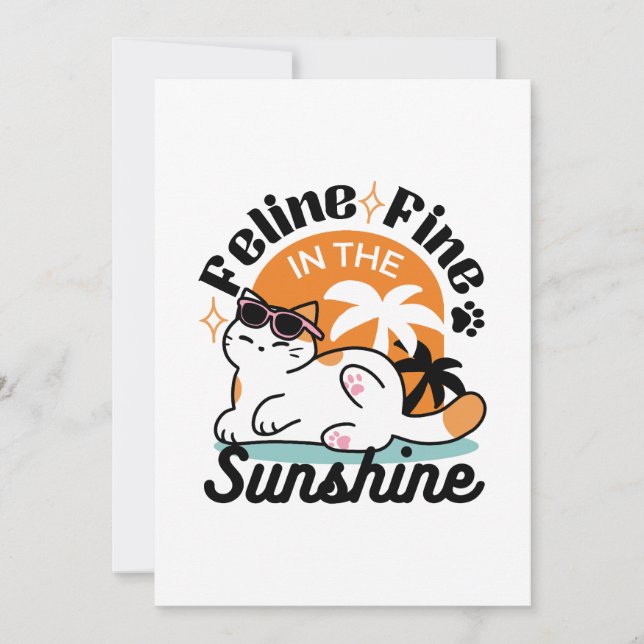 Convites Felino Bem ao Sol – Gato Tropical Relaxado (Frente)