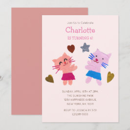 Convites Felinos e felinos para colagem de papel rosa e bel