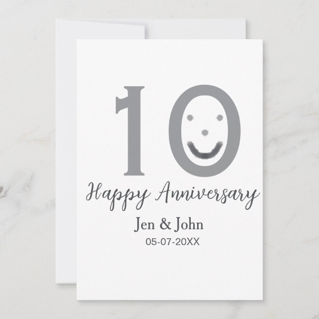 Convites Feliz 10º aniversário nome data cinza negrito emoj (Frente)