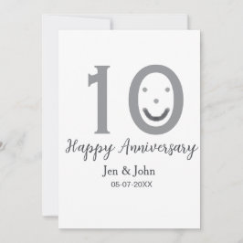 Convites Feliz 10º aniversário nome data cinza negrito emoj