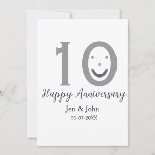 Convites Feliz 10º aniversário nome data cinza negrito emoj