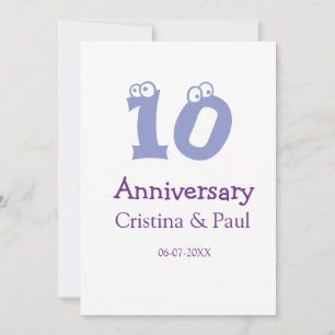 Convites Feliz 10º aniversário simples nome de casamento mi