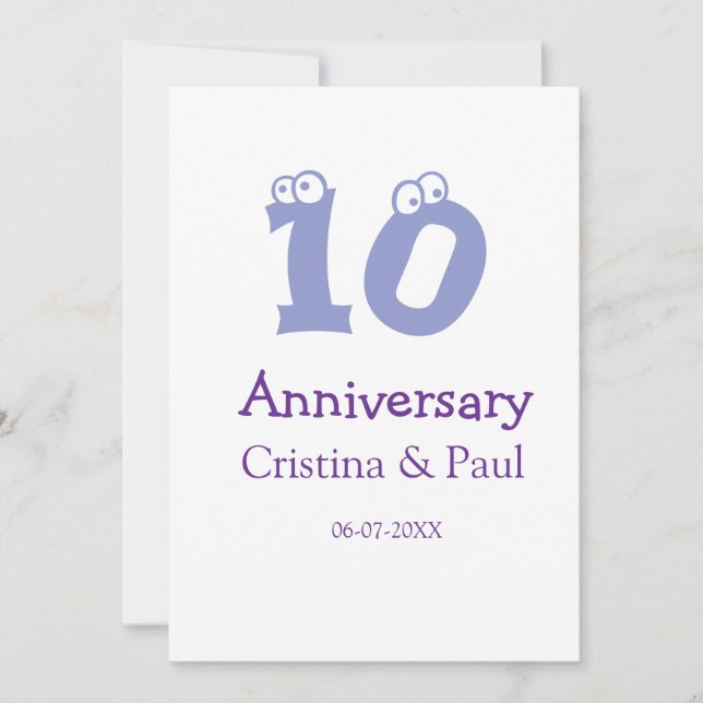 Convites Feliz 10º aniversário simples nome de casamento mi (Frente)
