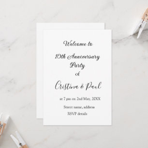 Convites Feliz 10º aniversário simples nome de casamento mi