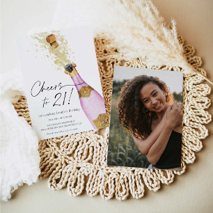 Convites Feliz 21 Foto Roxa e Dourada Aniversário