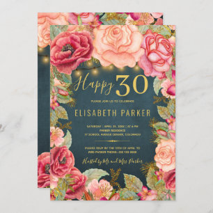 Convites Feliz 30 aniversário de 30 anos florais elegante c
