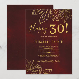Convites Feliz 30 dourado elegante e aniversário de 30 anos