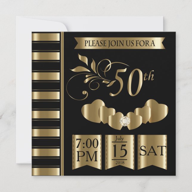 Convites Feliz 50º Aniversário de Bodas de Ouro (Frente)
