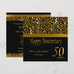 Convites Feliz 50º Aniversário Dourado Estampa Leopardo
