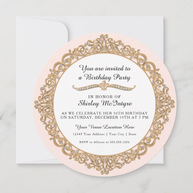 Convites Feliz 50º aniversário Dourado Jewel Glam (Verso)