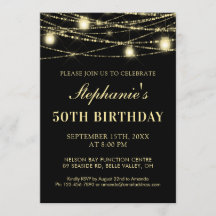 Feliz 50º aniversário Luzes Douradas Negras Mason 