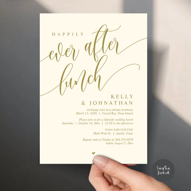 Convites Feliz Almoço Após Casamento, Amarelo Dourado (Happily Ever After Lunch Invitation Card, PDF, Post Wedding Celebration, in Classy Yellow Gold)