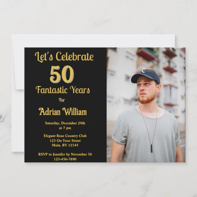 Convites Feliz Aniversário 50 Anos Foto 50 Festa (Frente)