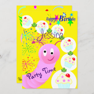 Convites Feliz Aniversário Convidar Cupcakes de Verme Rosa