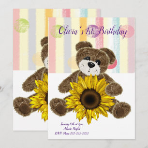Convites Feliz Aniversário Convocação Urso de Teddy Stripe 