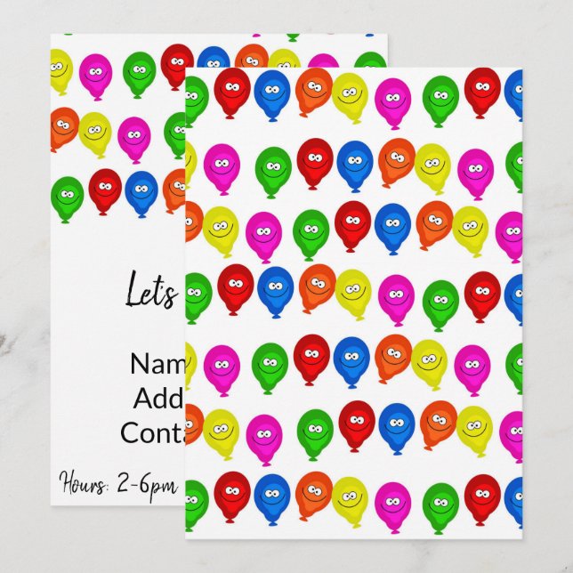 Convites Feliz Aniversário Convocando Balões Coloridos (Frente/Verso)