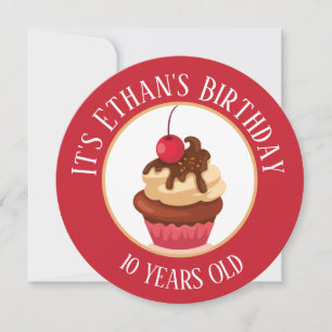 Convites Feliz Aniversário, Cupcake com Cereja no Topo Círc
