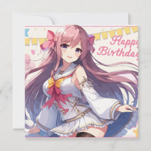 Convites Feliz Aniversário da Anime Girl