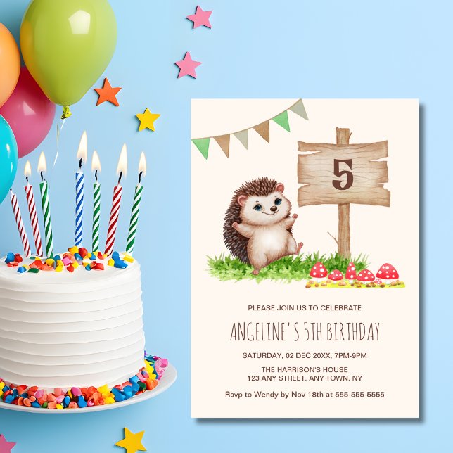 Convites Feliz Aniversário da Floresta Hedgehog Fantasy (Criador carregado)