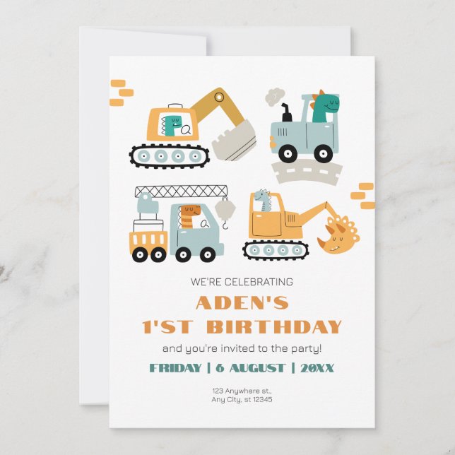 Convites Feliz aniversário da rua do Partido Dino 1 (Frente)