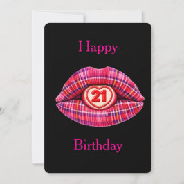 Convites Feliz Aniversário de 21 anos Lábios com Tartan Esc