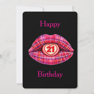 Convites Feliz Aniversário de 21 anos Lábios com Tartan Esc
