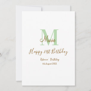 Convites Feliz aniversário de 21 anos monograma verde nome