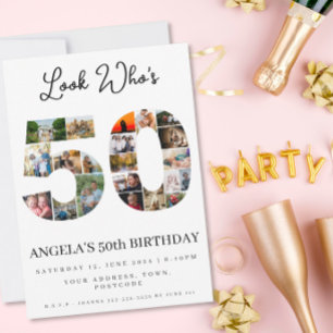 Convites feliz aniversário de 50 anos Colagem de fotos dour
