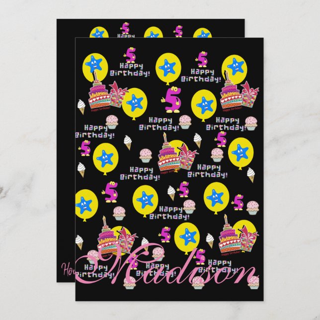 Convites Feliz Aniversário de 5 de Aniversário #5 (Frente/Verso)