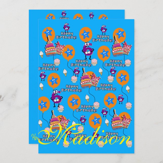 Convites Feliz Aniversário de 6 de Aniversário #6 (Frente/Verso)