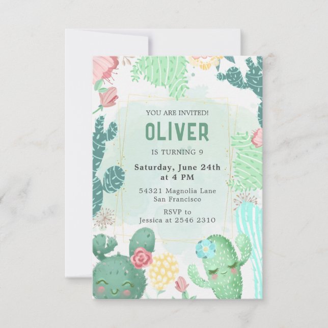 Convites Feliz aniversário de Cactos (Frente)