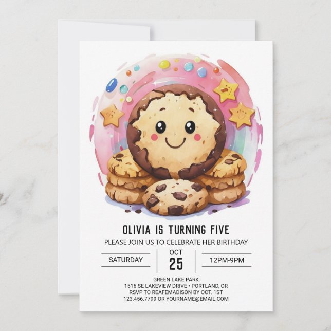 Convites Feliz Aniversário de Cookies Imprimíveis Simples (Frente)