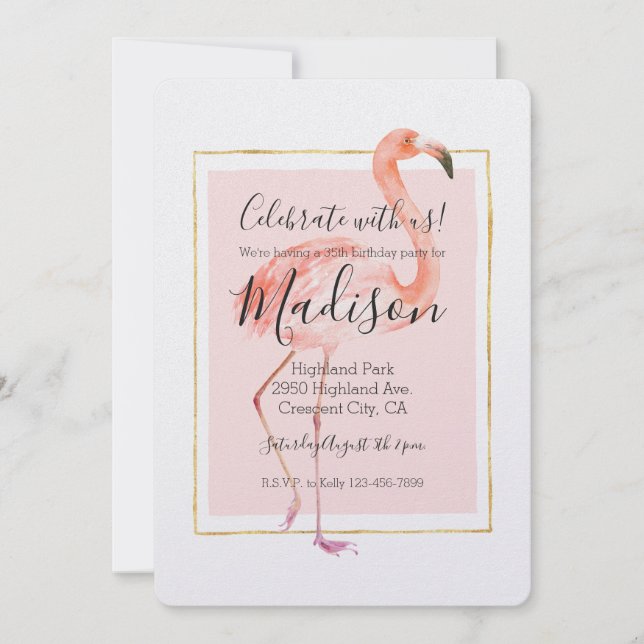 Convites Feliz aniversário de Flamingo Rosa (Frente)