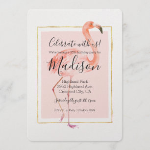 Convites Feliz aniversário de Flamingo Rosa