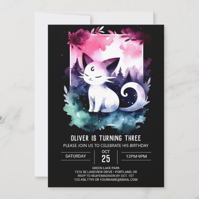Convites Feliz Aniversário de Gato Personalizado (Frente)