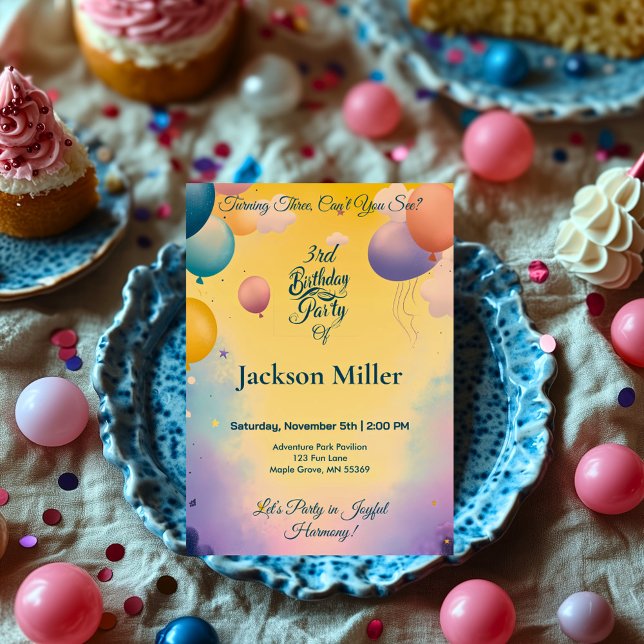 Convites Feliz aniversário do Balão com um Tigre Adorável (Criador carregado)