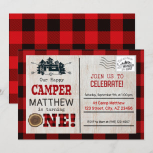 Convites Feliz Aniversário do Camper Lumberjack Flannel
