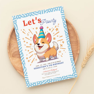 Convites Feliz aniversário do Corgi Puppy Pawty