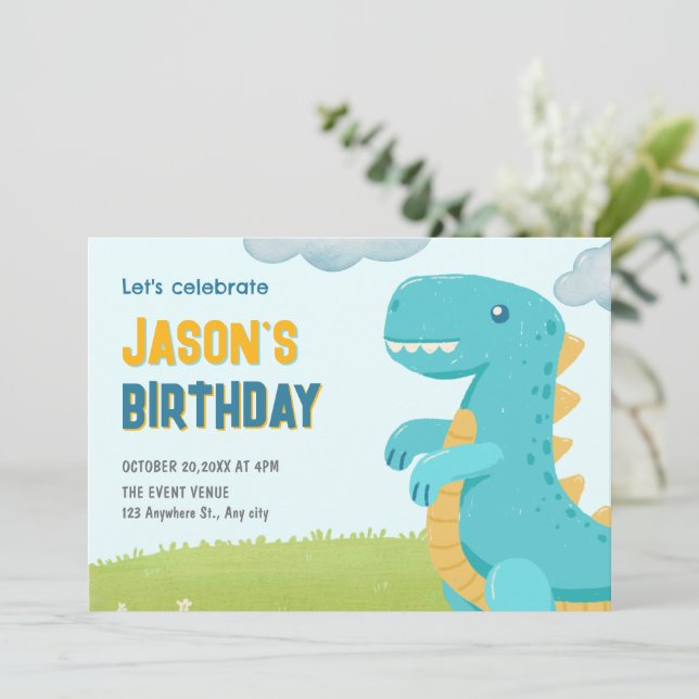 Convites Feliz aniversário dos dinossauros (Em pé/Frente)