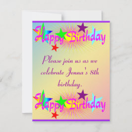 Convites Feliz aniversário e estrelas -