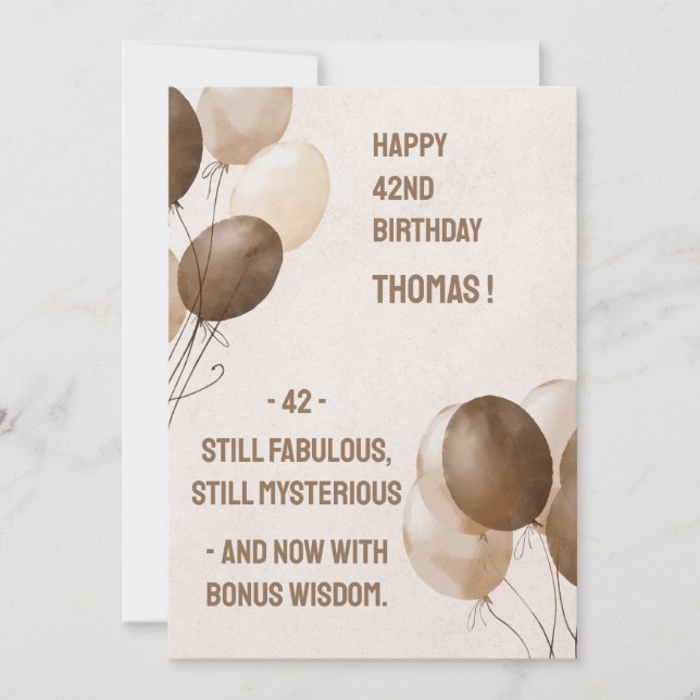 Convites Feliz aniversário em Castanho com Balões Marrons (Frente)