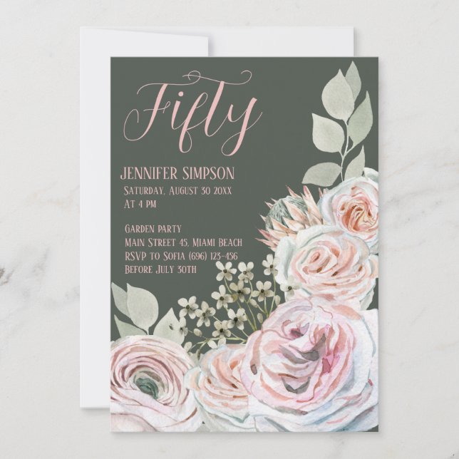 Convites Feliz aniversário em fundo rosa pálido e verde (Frente)