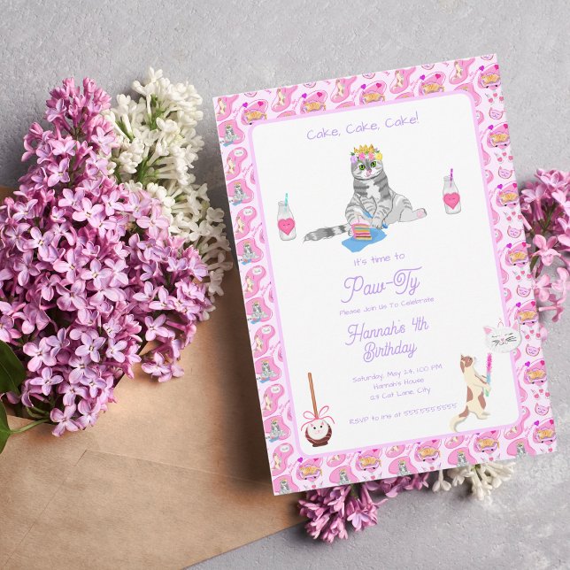 Convites Feliz Aniversário Gatos Têm Festa (Criador carregado)