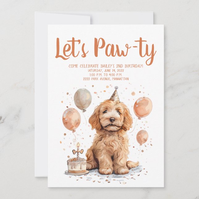 Convites Feliz aniversário Goldendoodle Cachorro de Anivers (Frente)
